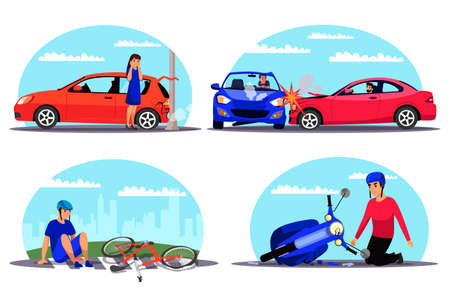 Vector character illustration traffic accident setのイラスト素材