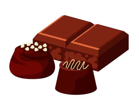 Vector flat illustration of piece of chocolate and candyのイラスト素材