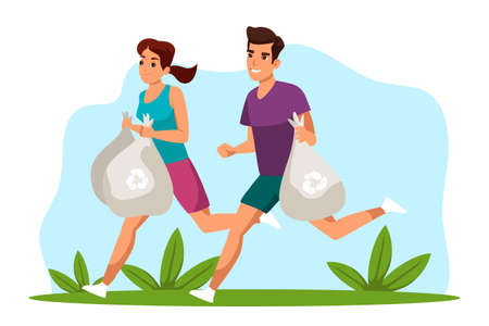 Vector character illustration of plogging conceptのイラスト素材