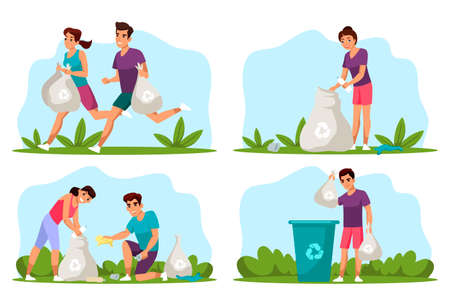 Vector character illustration of plogging conceptのイラスト素材