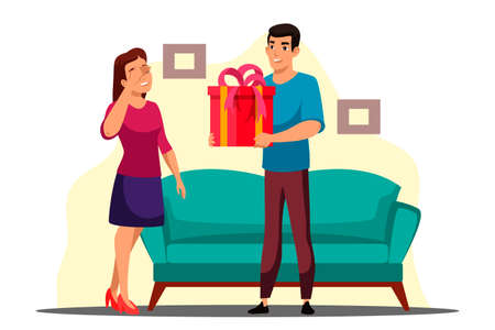 Vector character illustration of surprise gives gift sceneのイラスト素材