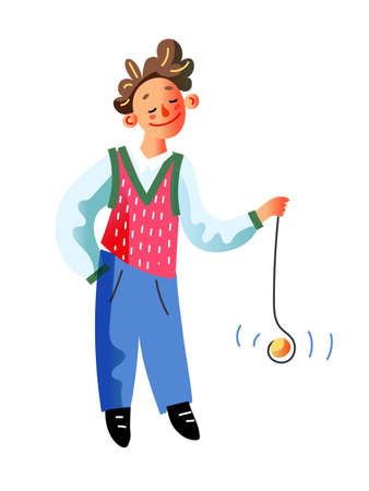 Schoolboy playing yo-yo toy isolated on whiteのイラスト素材