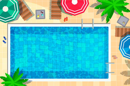 Vector hotel swimming pool rest accessory top viewのイラスト素材