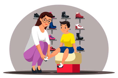 Vector character illustration of shoe store sceneのイラスト素材