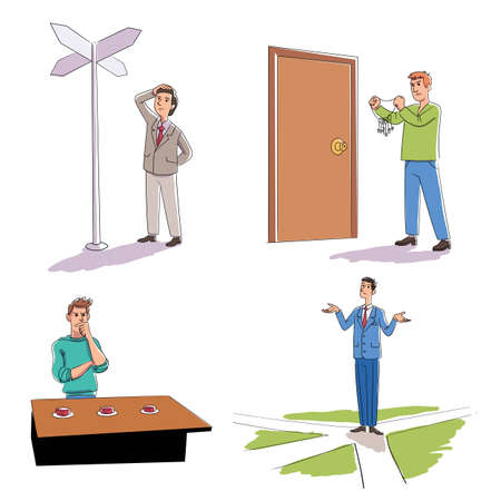Pensive people make decision or choice vector setのイラスト素材