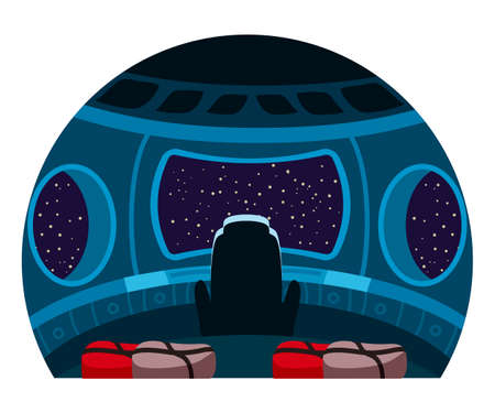 Spaceship control room overlooking cosmic skyのイラスト素材