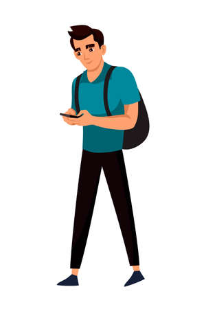 Man looking at phone walking on streetのイラスト素材