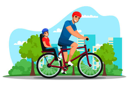 Father cycling cheerful child on bike outdoorのイラスト素材