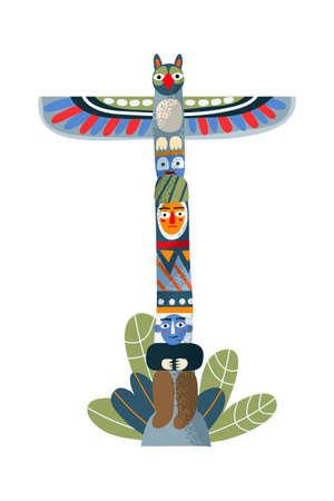 Wild west indian american road sign with traditional elements. Western native roadpost pointing directions vector illustration. Object for traveling isolated on white backgroundのイラスト素材