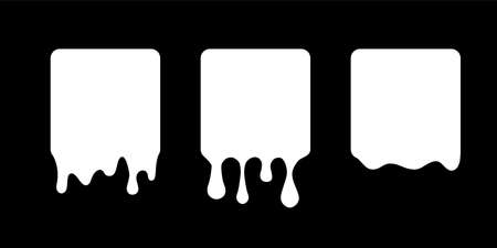 Paint drip icons set, splash of black ink circle drop, liquid blobs melt and flow with splattersのイラスト素材