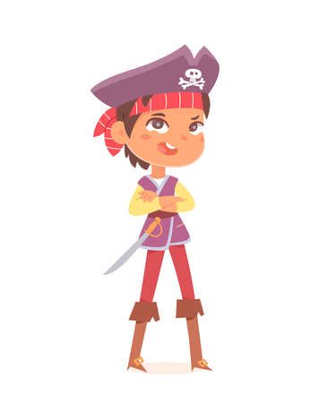 Pirate cute kid character on Halloween party, boy wearing costume of fantasy shop captainのイラスト素材