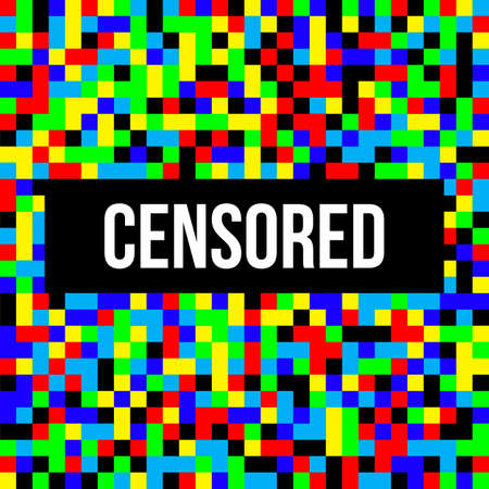 Pixel censored mosaic sign, black censor bar with censored text and graphic blur effect