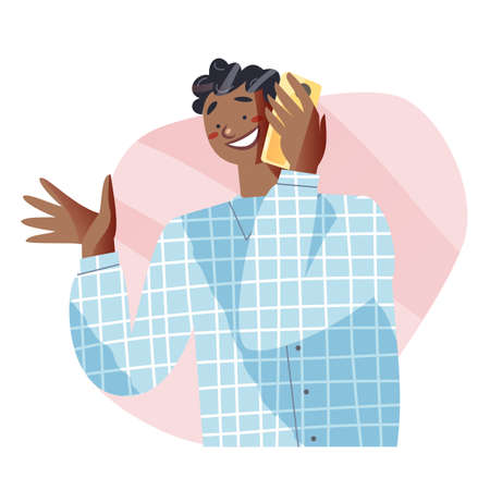 Mobile phone call happy conversation, teen student using smartphone to talk with friendのイラスト素材