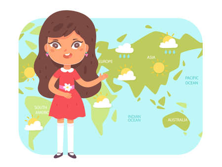 Weather forecast on tv news with kid meteorologist, , meteorology television channelのイラスト素材