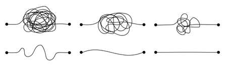 Complex and easy simple way from start to end, path from point A to B with black threadのイラスト素材