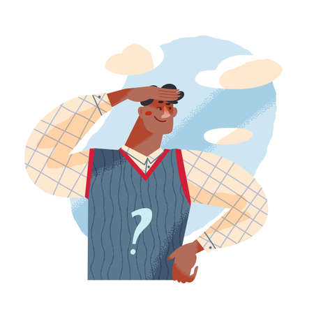 Man looking forward, standing to look in future, search success way opportunity, progressのイラスト素材