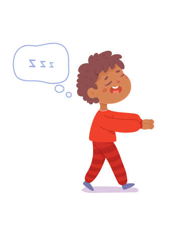 Boy sleepwalker walking in funny pajamas at night, kid sleepwalkingのイラスト素材