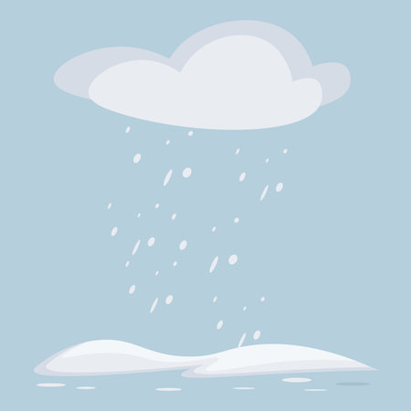 Winter snow background. Christmas classic holiday flat vector illustration in blue colors. Falling snowflakes, clouds and snowdrifts. Season festive postcard, banner, posterのイラスト素材