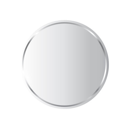 Silver round medal. Platinum metal coin. Second place award frame isolated on transparent background. Winners trophy. Blank shiny badge, label. Realistic vector illustrationのイラスト素材