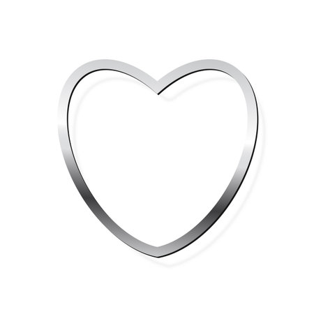 Silver heart photo frame on white background. Steel game button. Blank space for picture, painting, card. 3d realistic chrome empty template vector illustration. Simple object mockupのイラスト素材