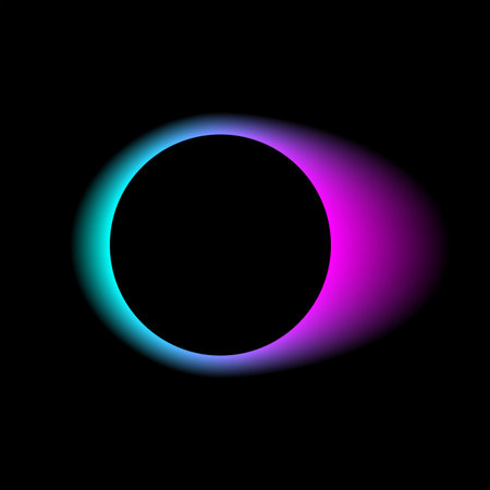 Neon color round frame with gradient effect. Abstract blending blue purple light circle background....
