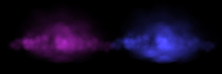 Purple and blur fog or smoke clouds on black background. Realistic smoke effect vector illustration. Gas cloud, smoky mist, toxic vapor, meteorological phenomenonのイラスト素材