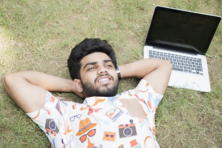 College boy in a parkの写真素材
