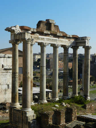 Roman forum colonnade with blue and clean skyの写真素材