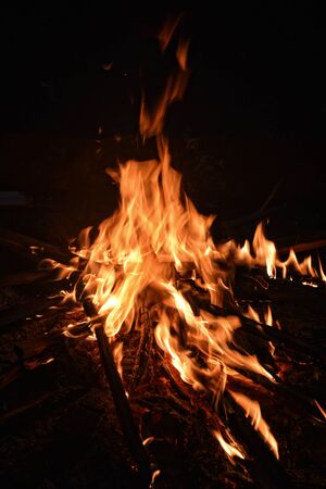 big campfire at nightの写真素材