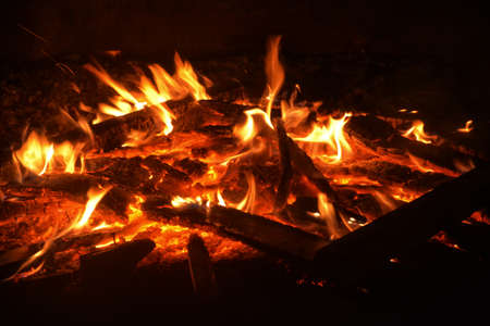 big campfire at nightの写真素材