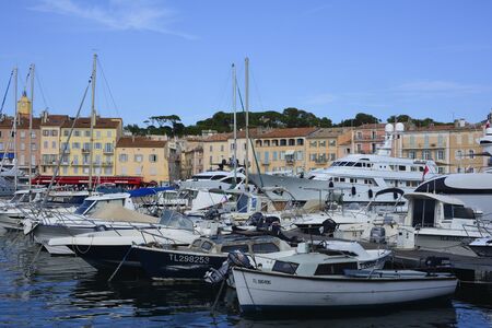 Luxury yachts at the port of Saint-Tropez on the French Riviera on the CÃ´te d'Azur in southern France   in August 19.  2019のeditorial素材