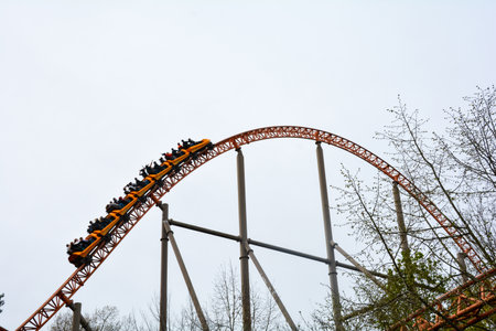 Part of a roller coaster with wagon and skyの写真素材