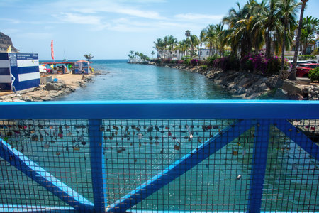 Puerto de MogÃ¡n, Gran Canaria, Spain, September 1, 2023 - View of a bridge railing with many...