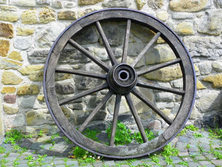 Wooden wagon wheelの写真素材