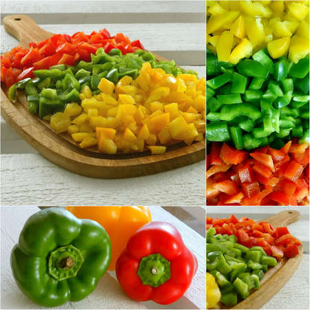 A collage of fresh colorful peppersの写真素材