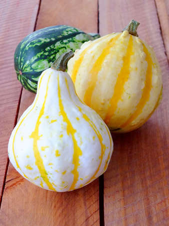 Pumpkins on wooden background with copyspaceの写真素材