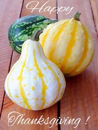 Three pumpkins for thanksgiving with messageの写真素材