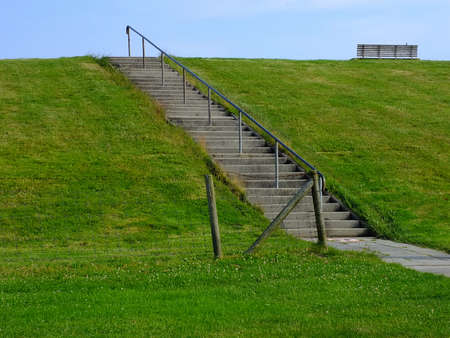 stairs on a dike along the North Sea Coastの写真素材
