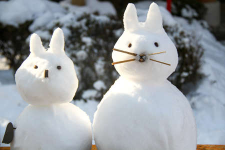 Two bunny snowmanの写真素材