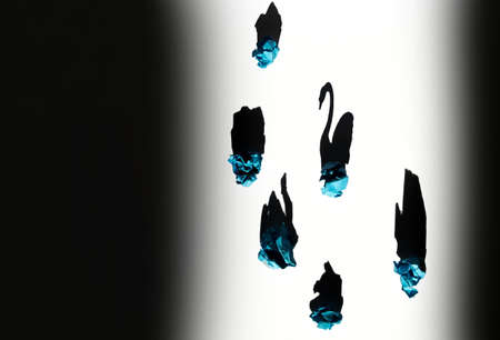 Silhouettes of swans on a white background. Close-up.