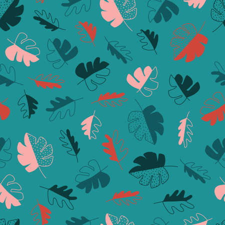 Teal monstera leaf repeat pattern tropical printのイラスト素材