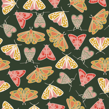 Vintage green moth butterflies seamless patternのイラスト素材
