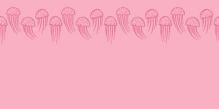 Pink jellyfish repeat border vector illustration print backgroundのイラスト素材