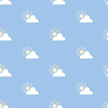Baby blue sun and clouds pattern repeat weather print background design