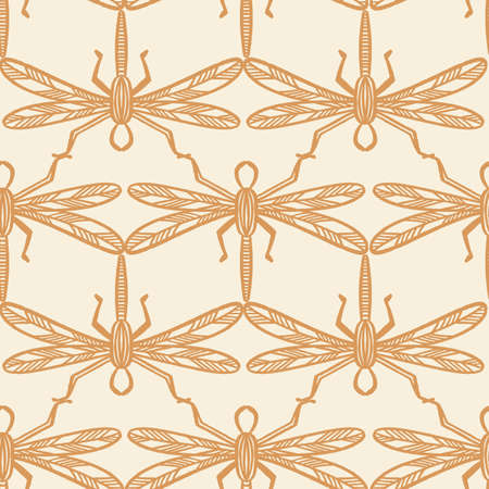 Pattern repeat with dragonfly illustrations in monotone yellow background printのイラスト素材