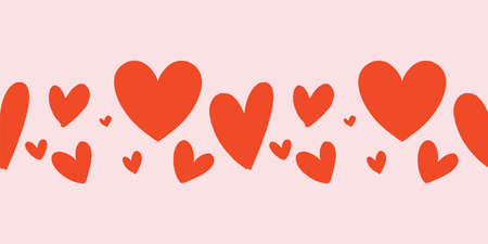 Red hearts border repeat in pink background. Lovecore kitsch Valentines surface design