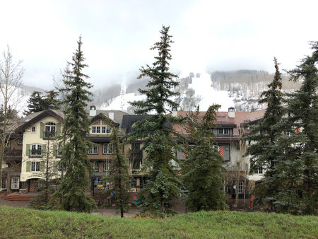 Beautiful view of houses and the ski resort Vail, Colorado.の写真素材