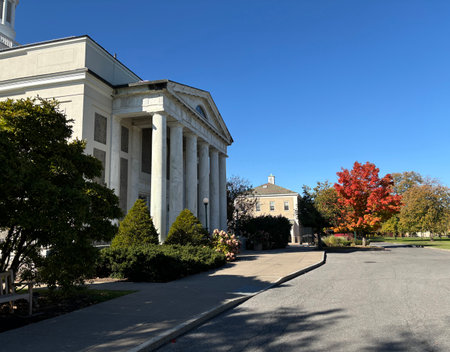 Union College campus in Schenectady, New York, in the fall with bright foliage trees.の写真素材
