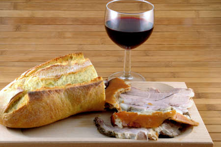 Sandwich with roasted pork with red wineの写真素材