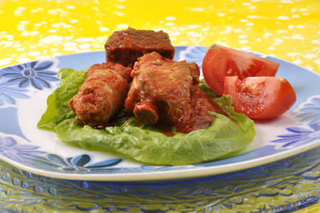 Mixed meat sauce with lettuce and tomatoes  の写真素材